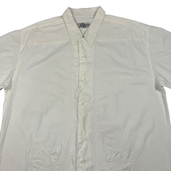 Linen Shirt Men's XXL Vintage Smokey Joes Embroidered Floral Design White Button - Picture 7 of 11